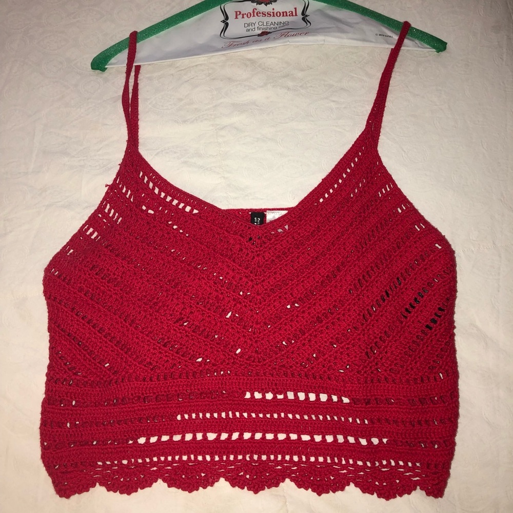 Red Crotchet Crop Top